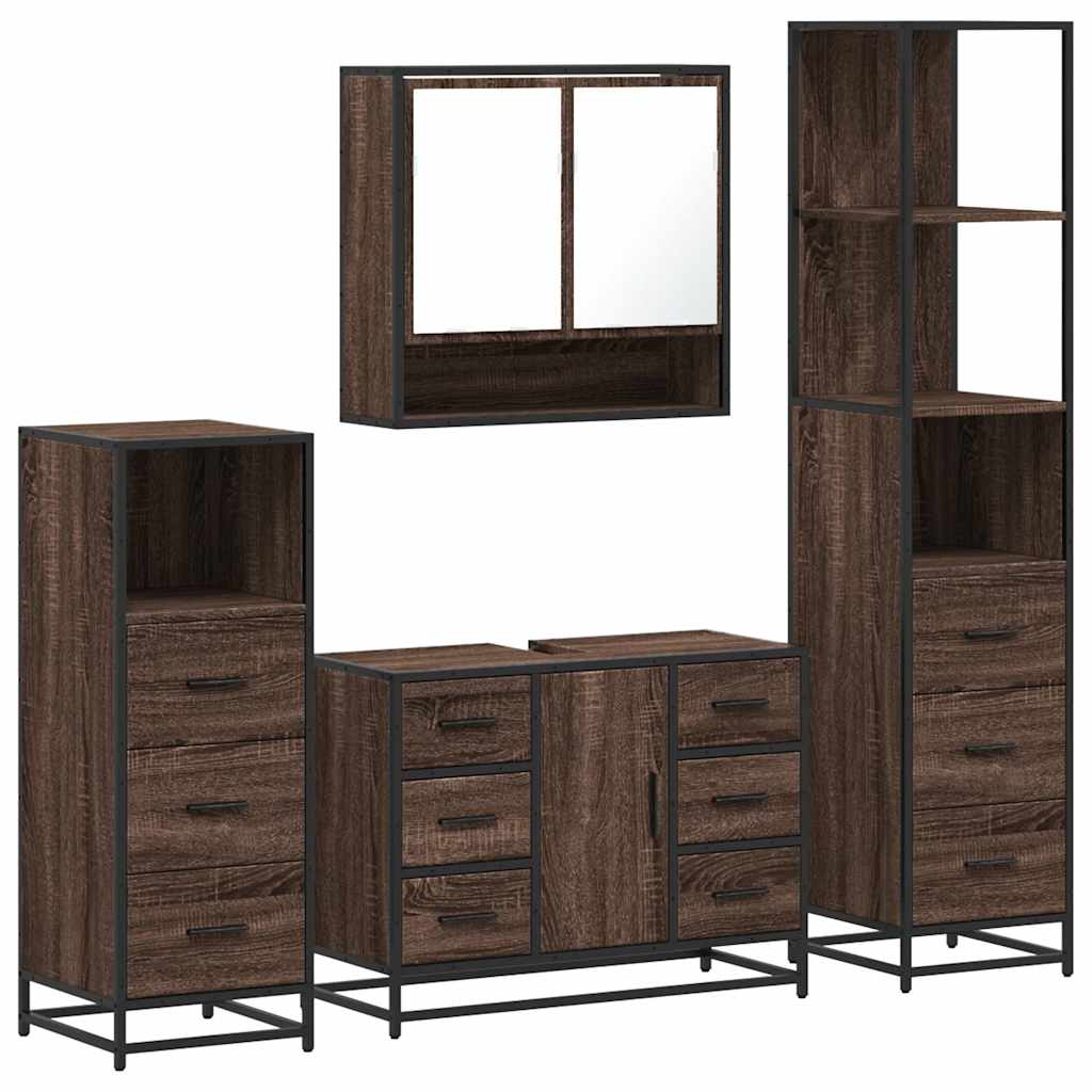 4 Piece Bathroom Furniture Set Brown Oak Engineered Wood