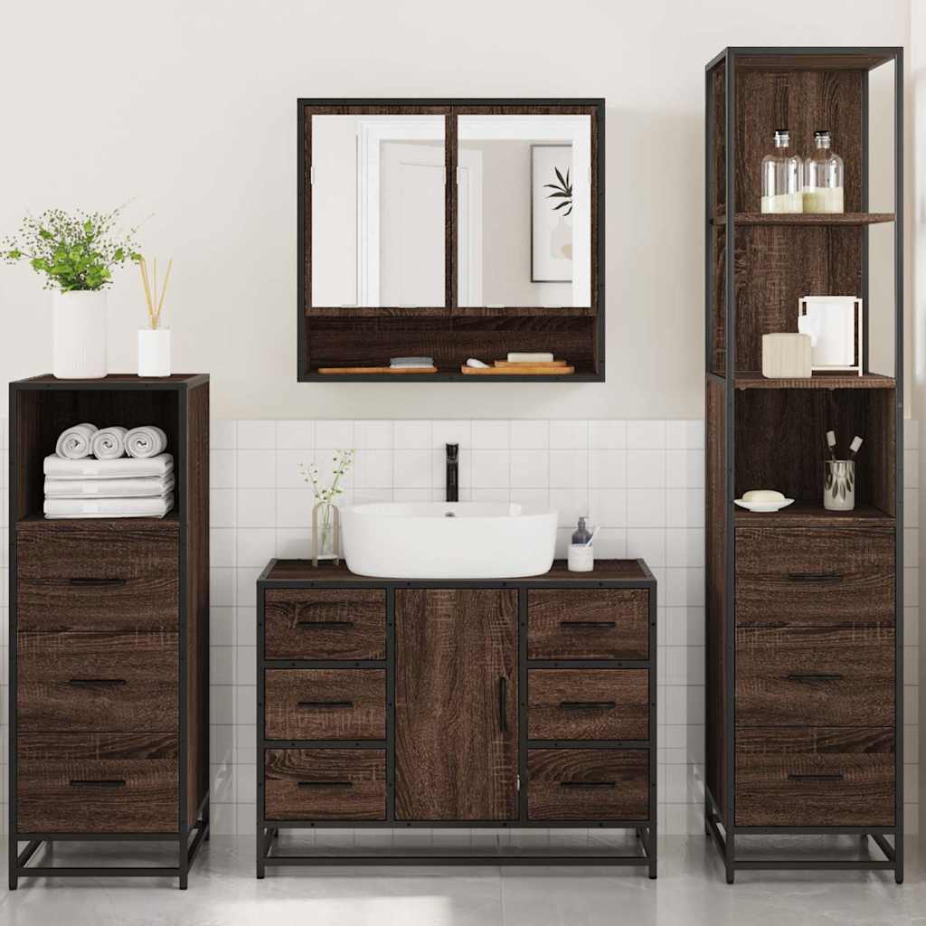 4 Piece Bathroom Furniture Set Brown Oak Engineered Wood