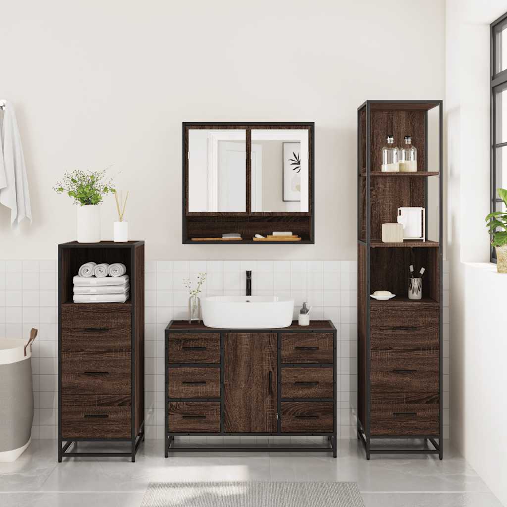 4 Piece Bathroom Furniture Set Brown Oak Engineered Wood