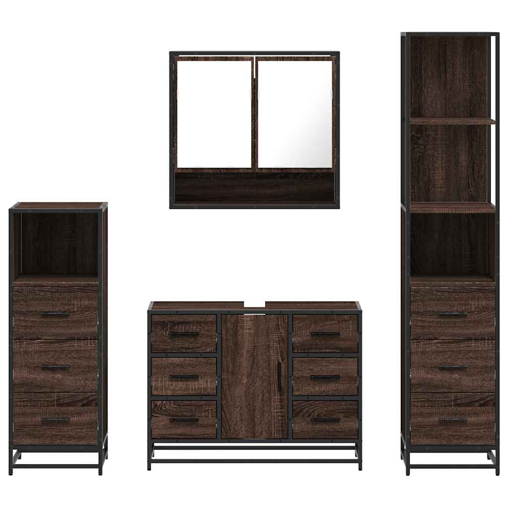 4 Piece Bathroom Furniture Set Brown Oak Engineered Wood
