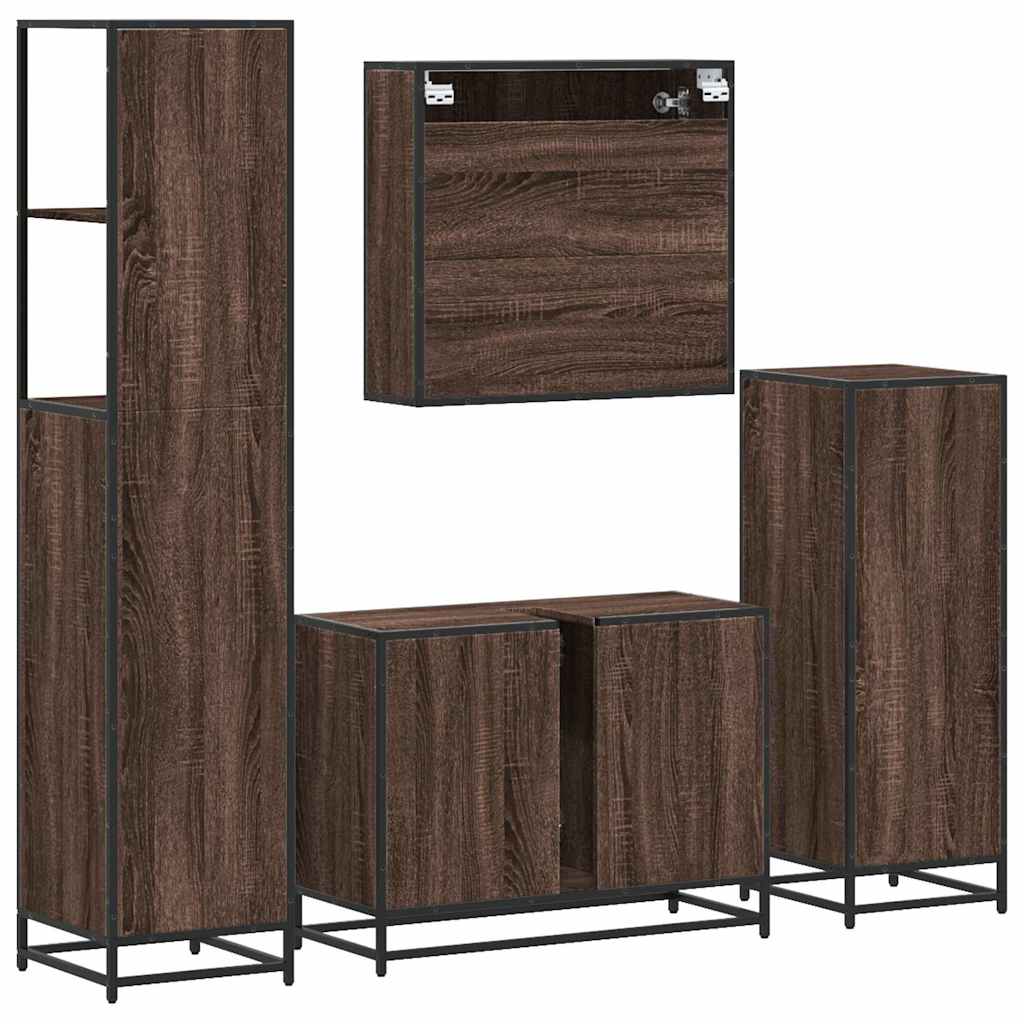 4 Piece Bathroom Furniture Set Brown Oak Engineered Wood