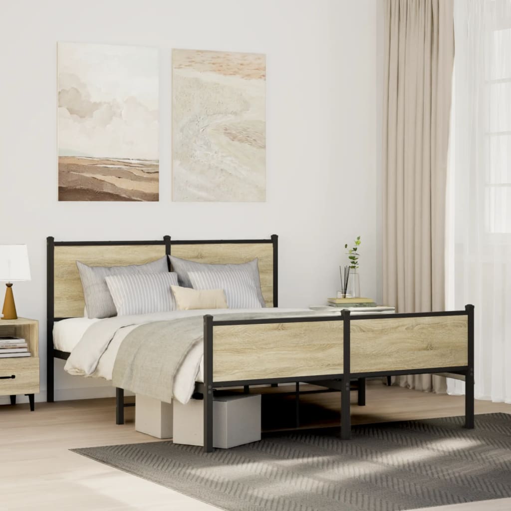 Metal Bed Frame without Mattress Sonoma Oak 150x200 cm King Size