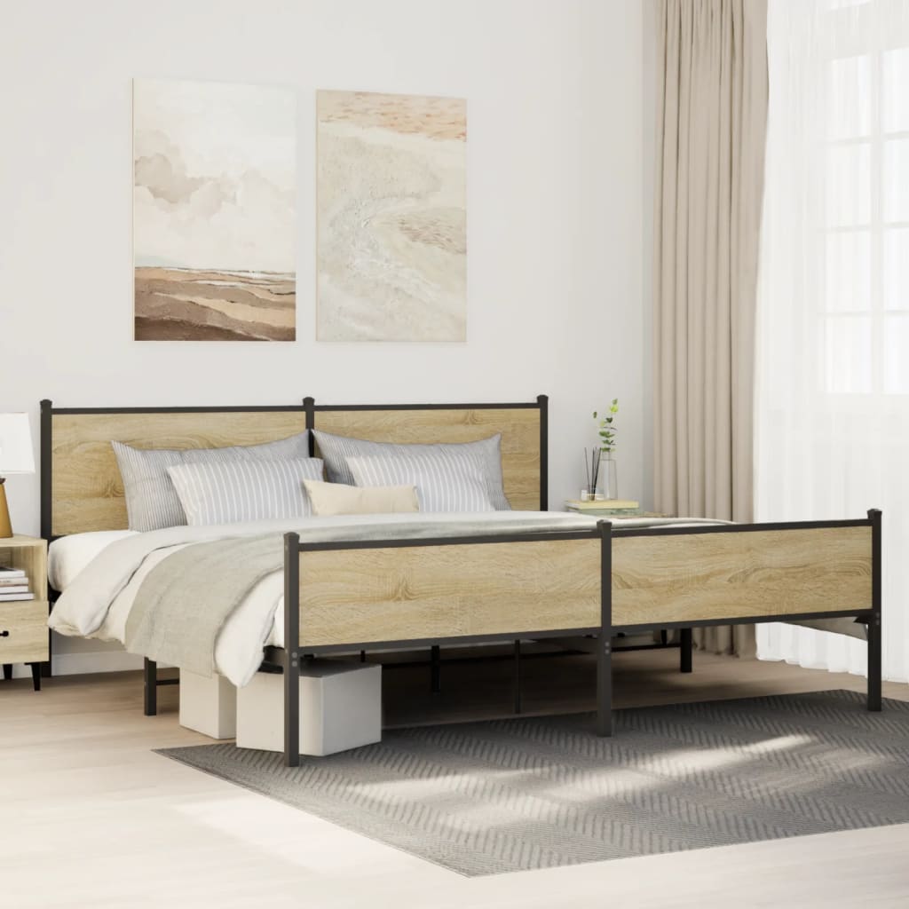 Metal Bed Frame without Mattress Sonoma Oak 200x200 cm