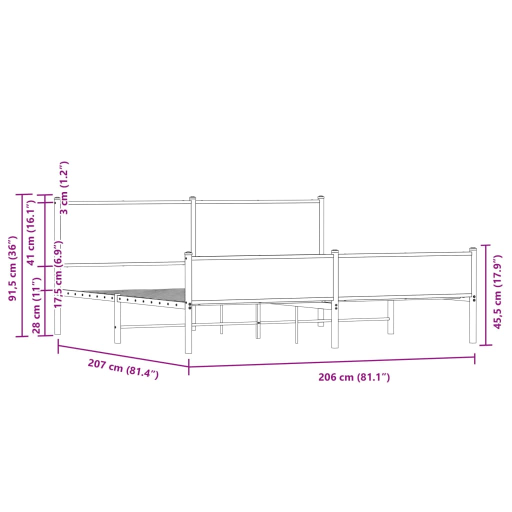Metal Bed Frame without Mattress Sonoma Oak 200x200 cm