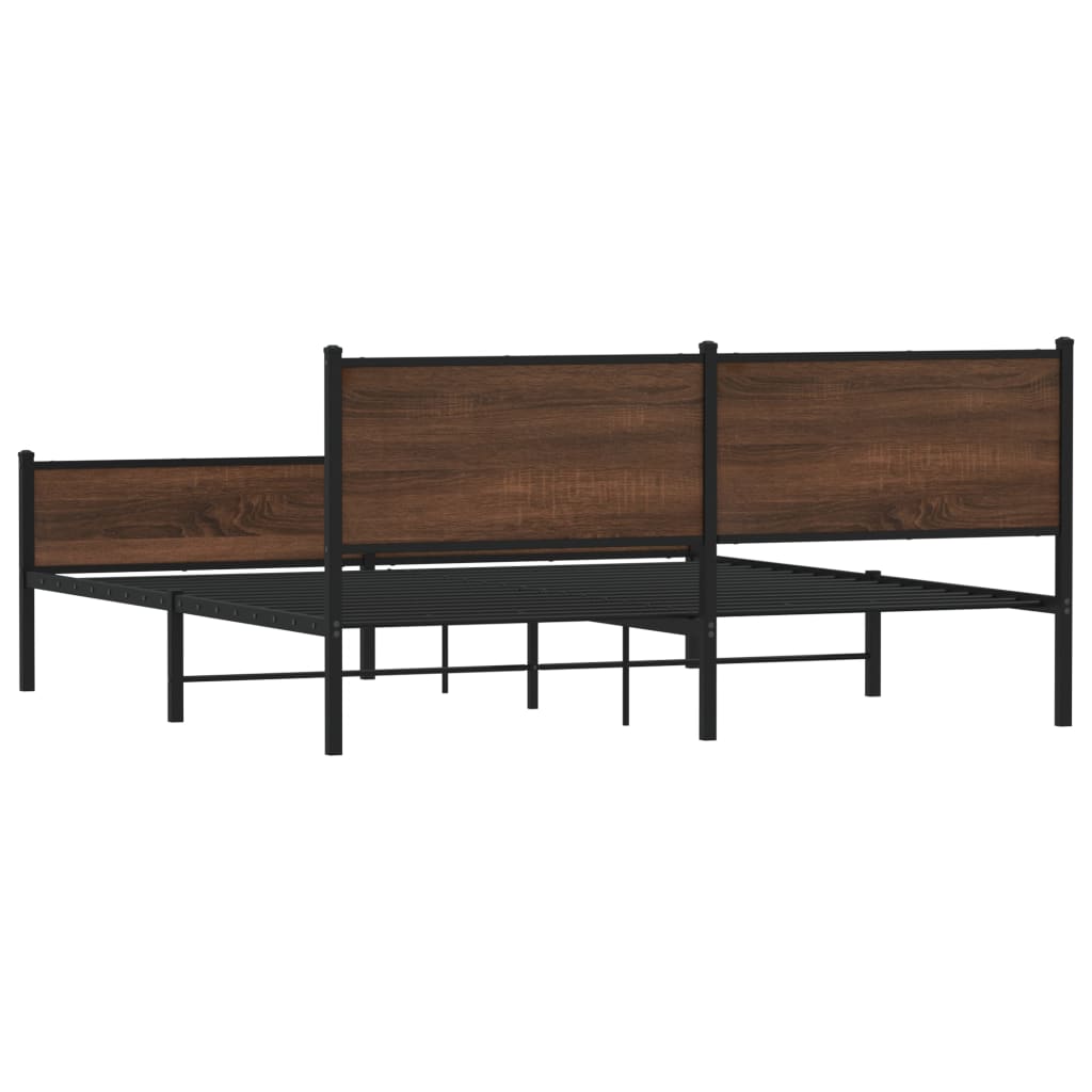 Metal Bed Frame without Mattress Brown Oak 180x200 cm Super King