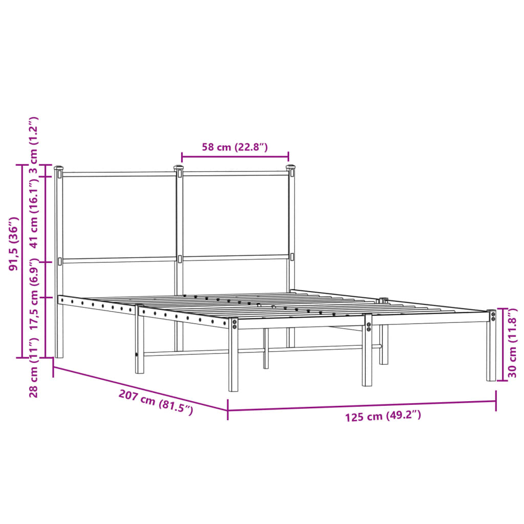 Metal Bed Frame without Mattress Sonoma Oak 120x200 cm