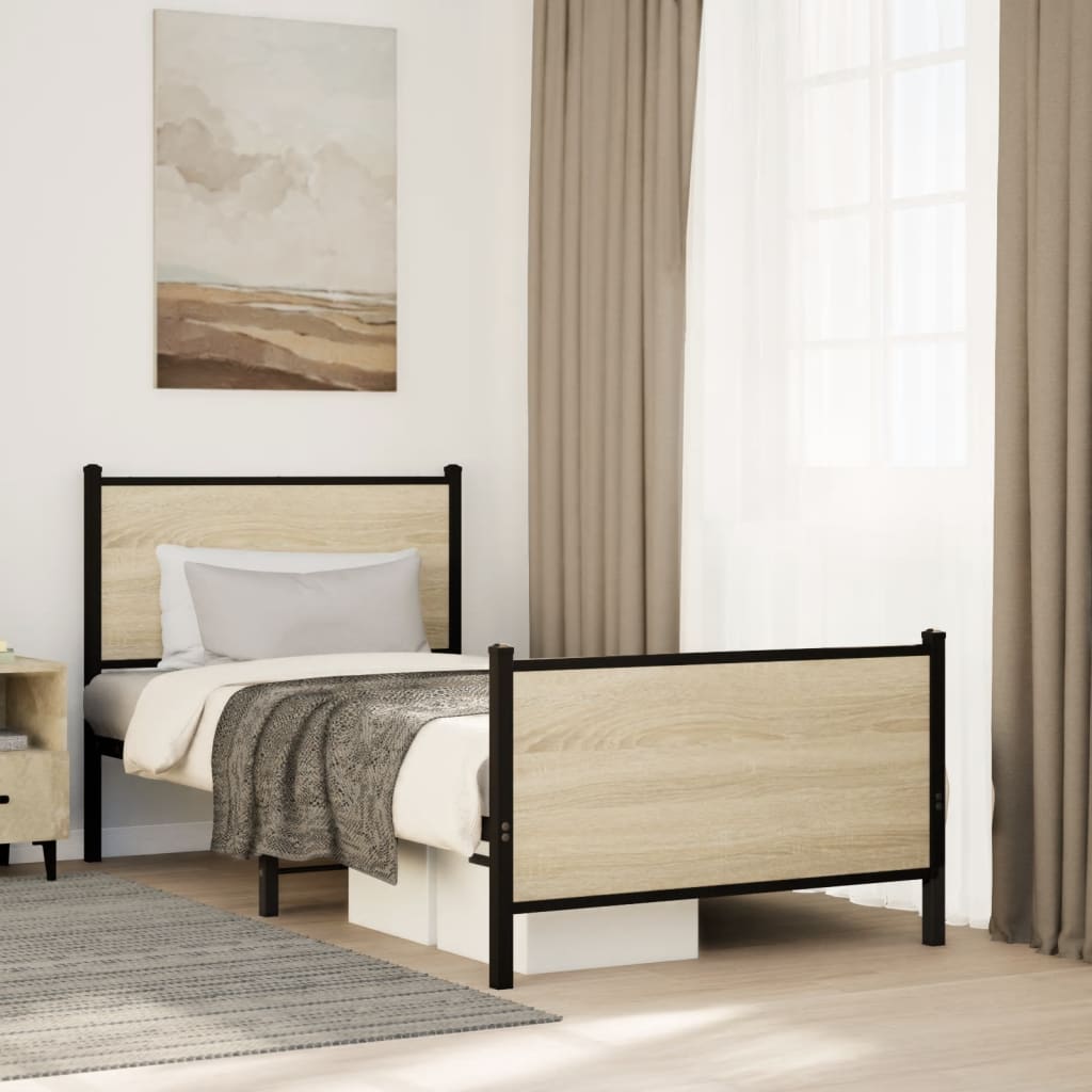 Metal Bed Frame without Mattress Sonoma Oak 80x200 cm