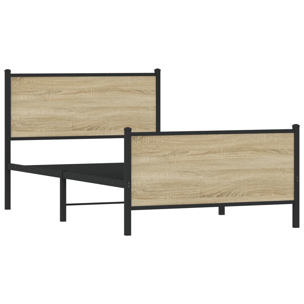 Metal Bed Frame without Mattress Sonoma Oak 100x190 cm