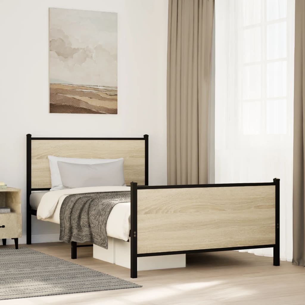 Metal Bed Frame without Mattress Sonoma Oak 100x190 cm