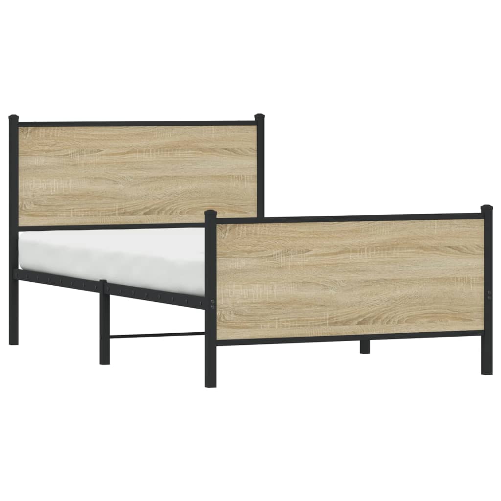 Metal Bed Frame without Mattress Sonoma Oak 100x190 cm