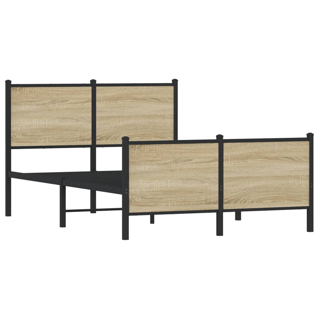 Metal Bed Frame without Mattress Sonoma Oak 120x190 cm Small Double
