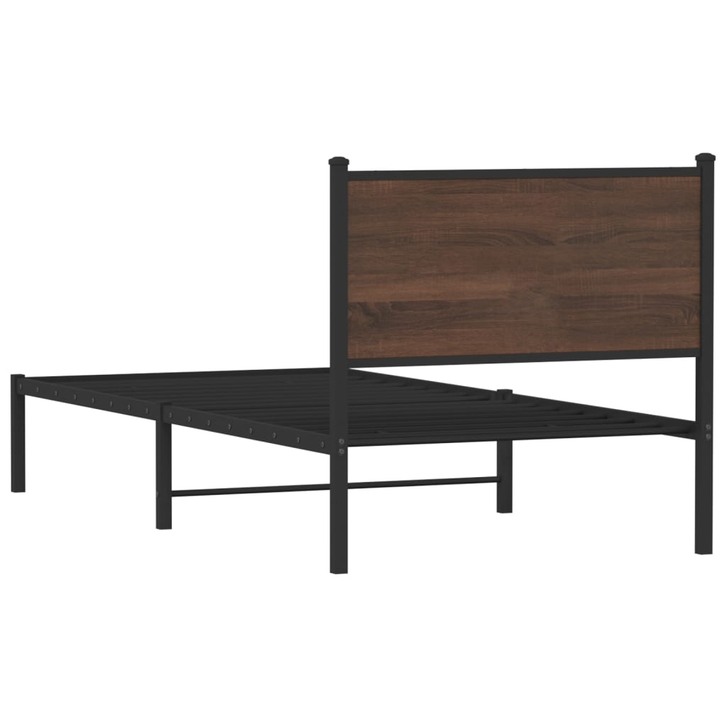 Metal Bed Frame without Mattress Brown Oak 75x190 cm Small Single