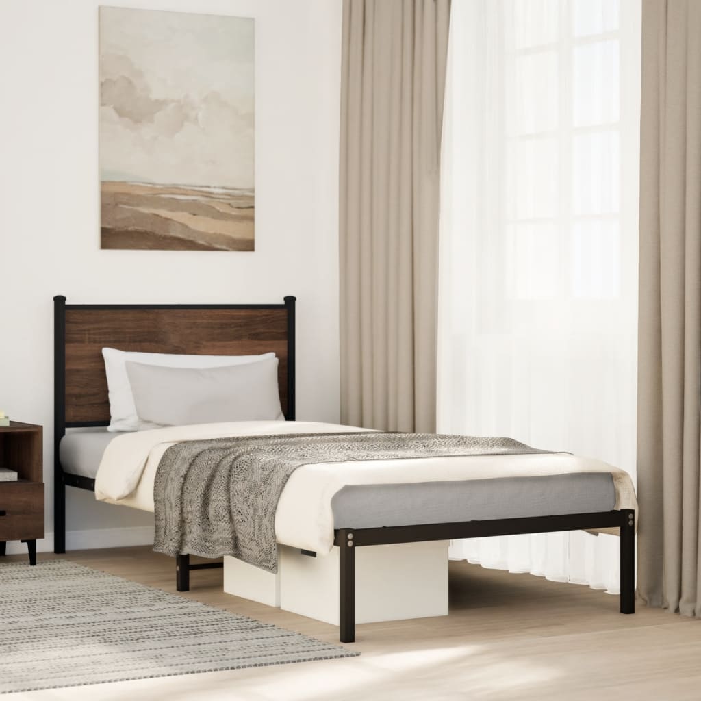 Metal Bed Frame without Mattress Brown Oak 90x190 cm Single