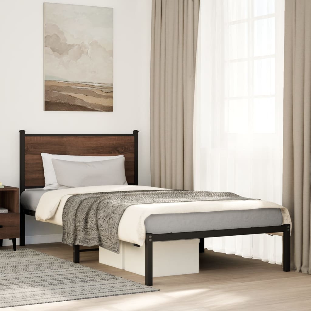 Metal Bed Frame without Mattress Brown Oak 107x203 cm