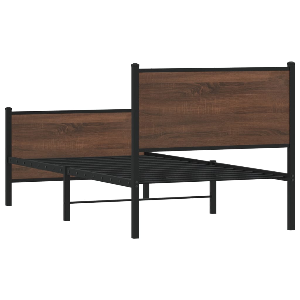 Metal Bed Frame without Mattress Brown Oak 75x190 cm Small Single