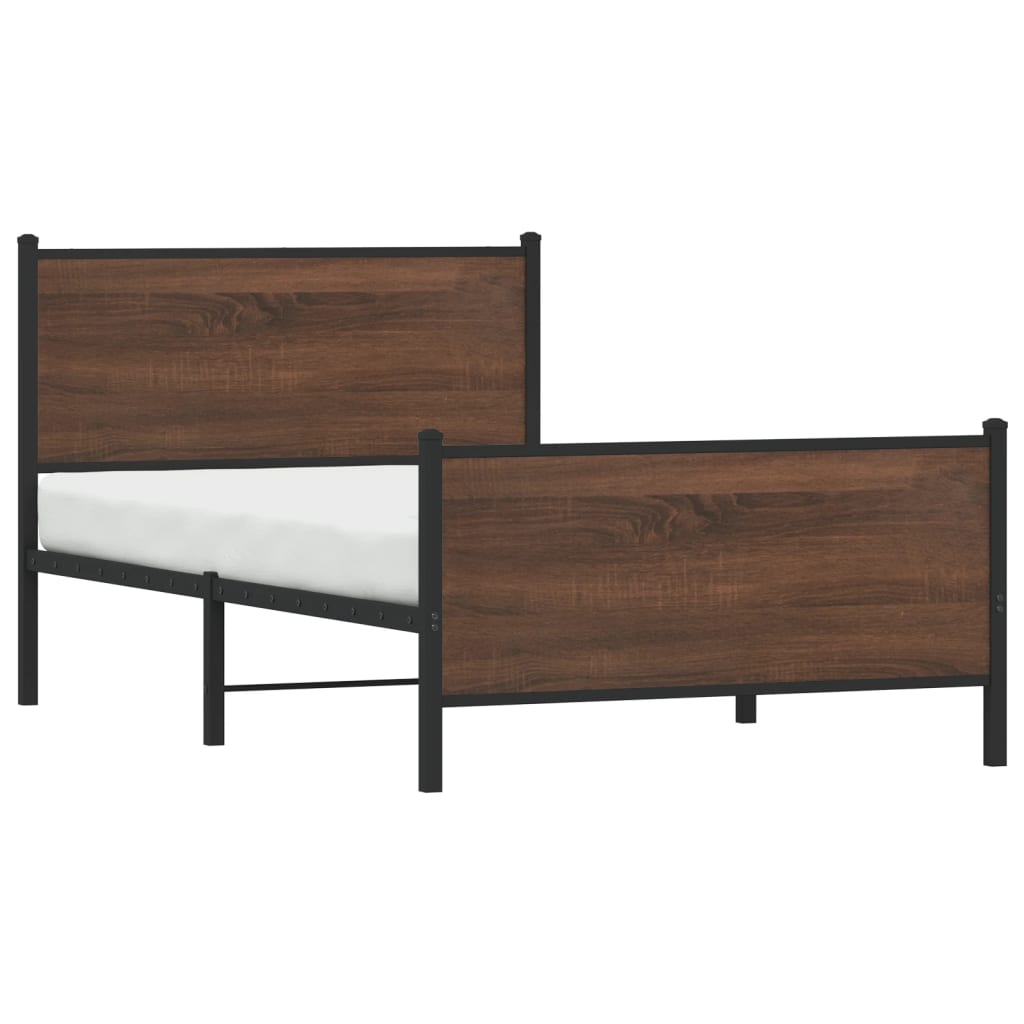 Metal Bed Frame without Mattress Brown Oak 100x190 cm