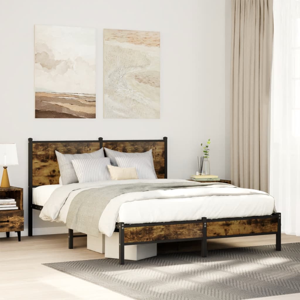 Metal Bed Frame without Mattress Smoked Oak 137x190 cm