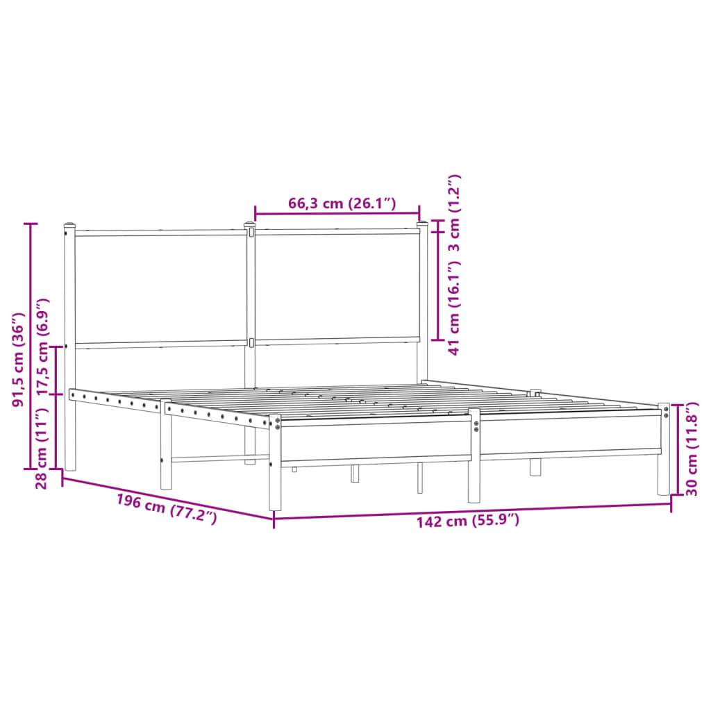 Metal Bed Frame without Mattress Smoked Oak 137x190 cm