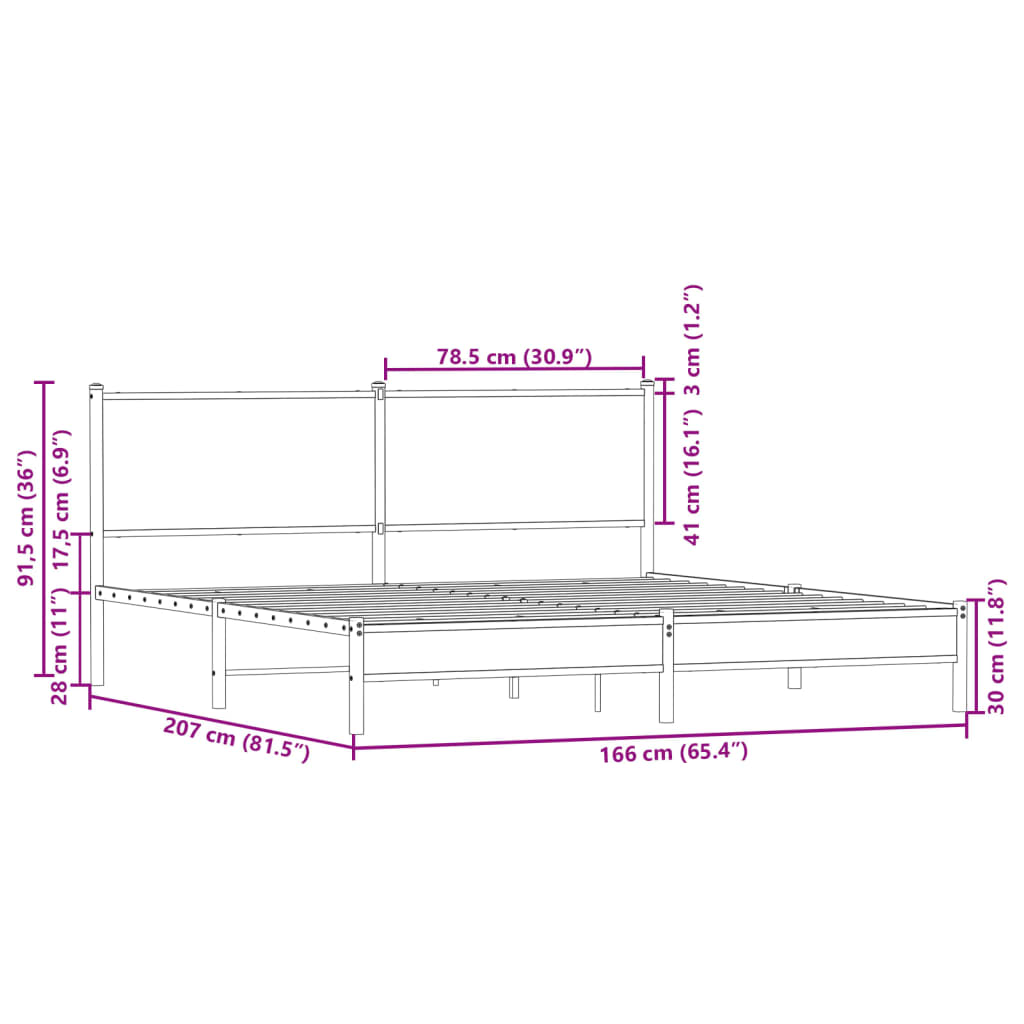 Metal Bed Frame without Mattress Smoked Oak 160x200 cm