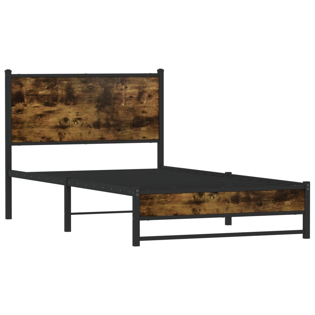 Metal Bed Frame without Mattress Smoked Oak 100x190 cm