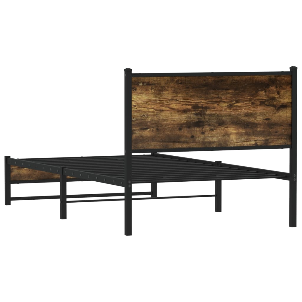 Metal Bed Frame without Mattress Smoked Oak 100x190 cm