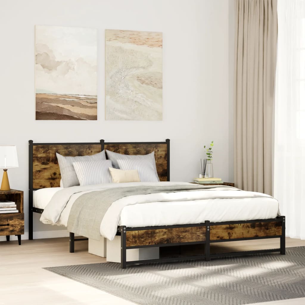 Metal Bed Frame without Mattress Smoked Oak 137x190 cm
