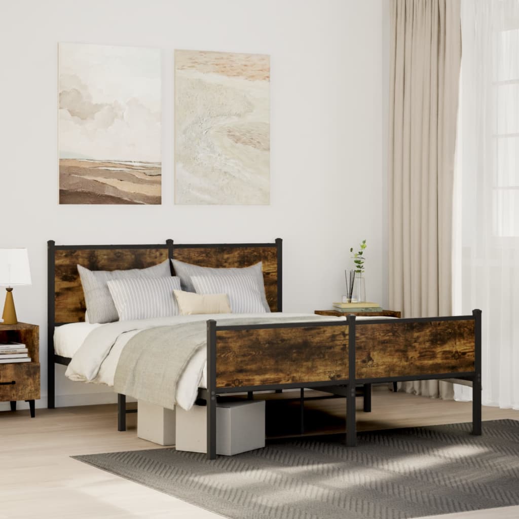 Metal Bed Frame without Mattress Smoked Oak 140x200 cm