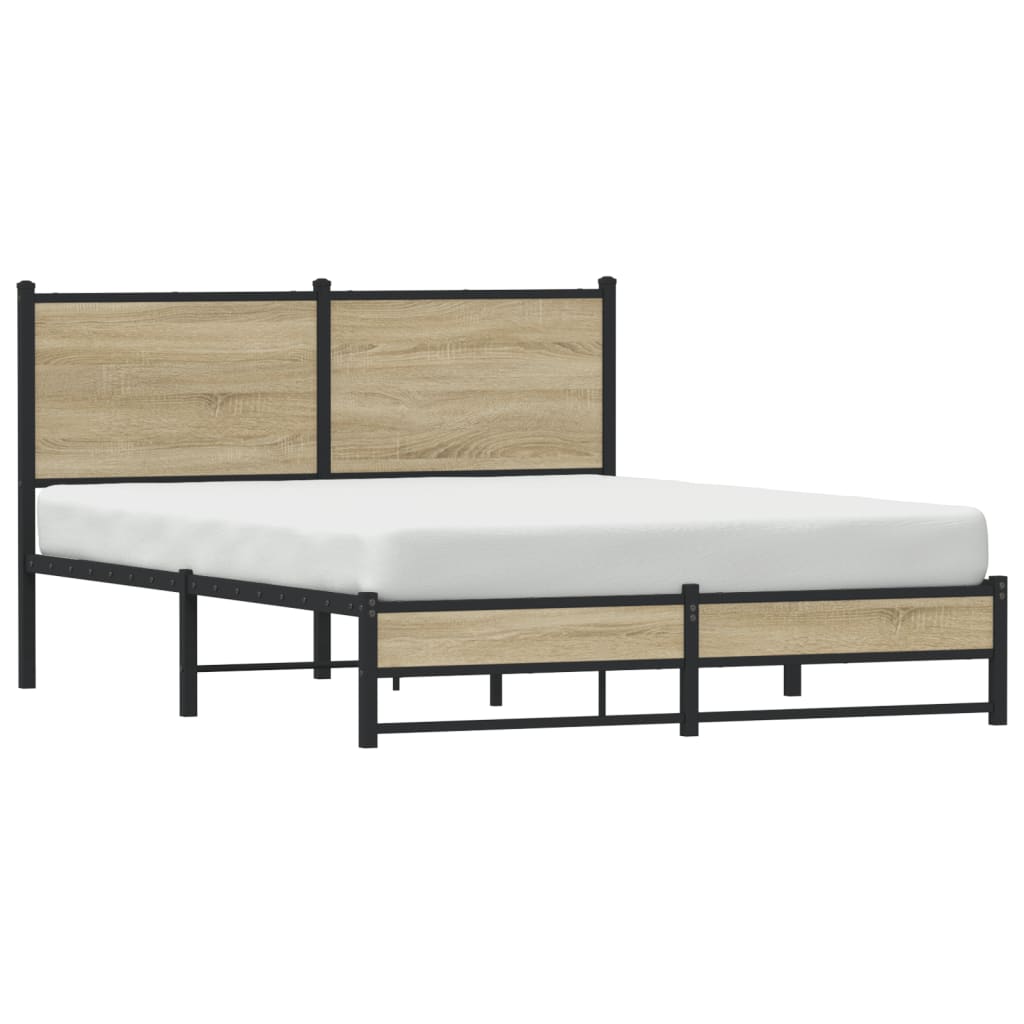 Metal Bed Frame without Mattress Sonoma Oak 137x190 cm