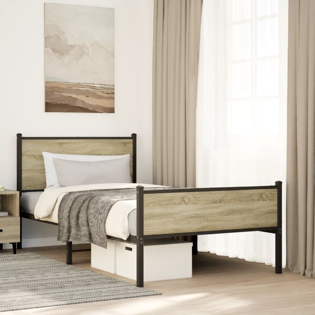 Metal Bed Frame without Mattress Sonoma Oak 100x190 cm