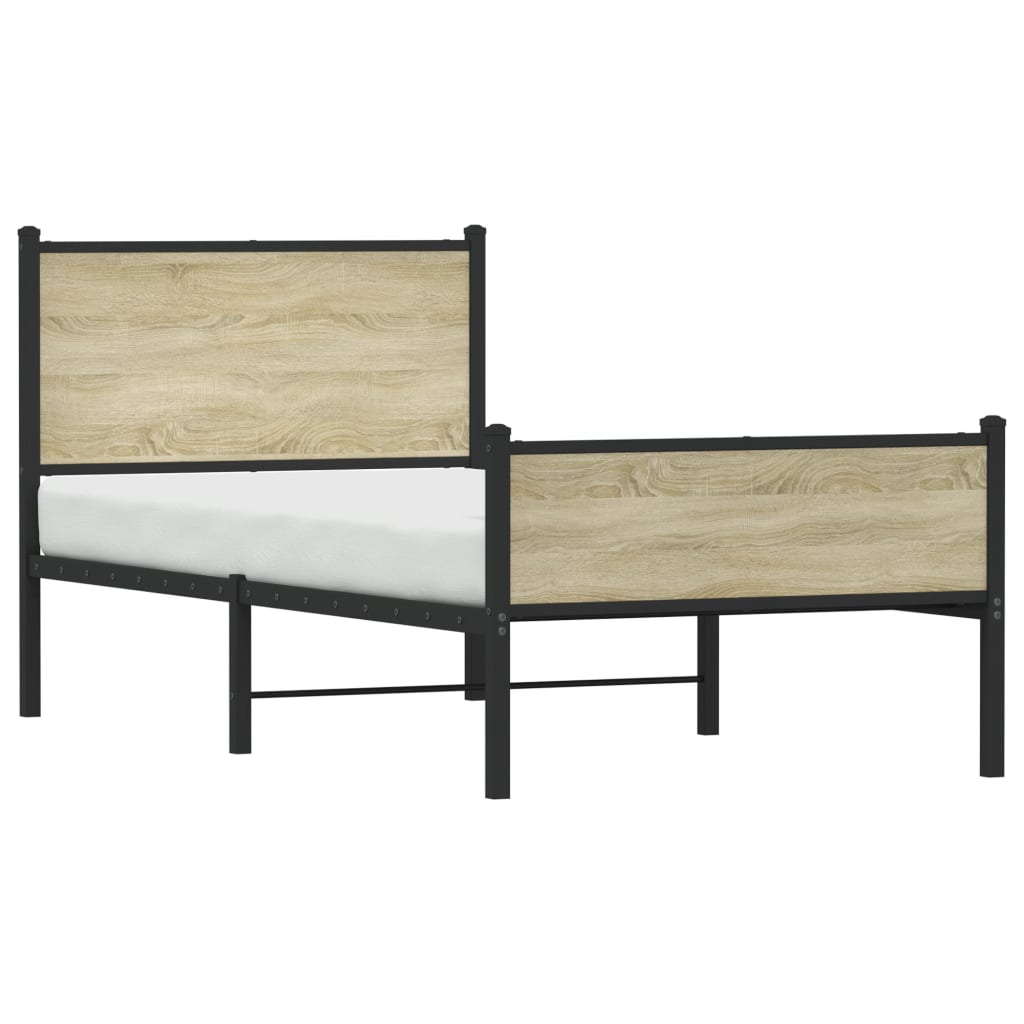 Metal Bed Frame without Mattress Sonoma Oak 100x190 cm