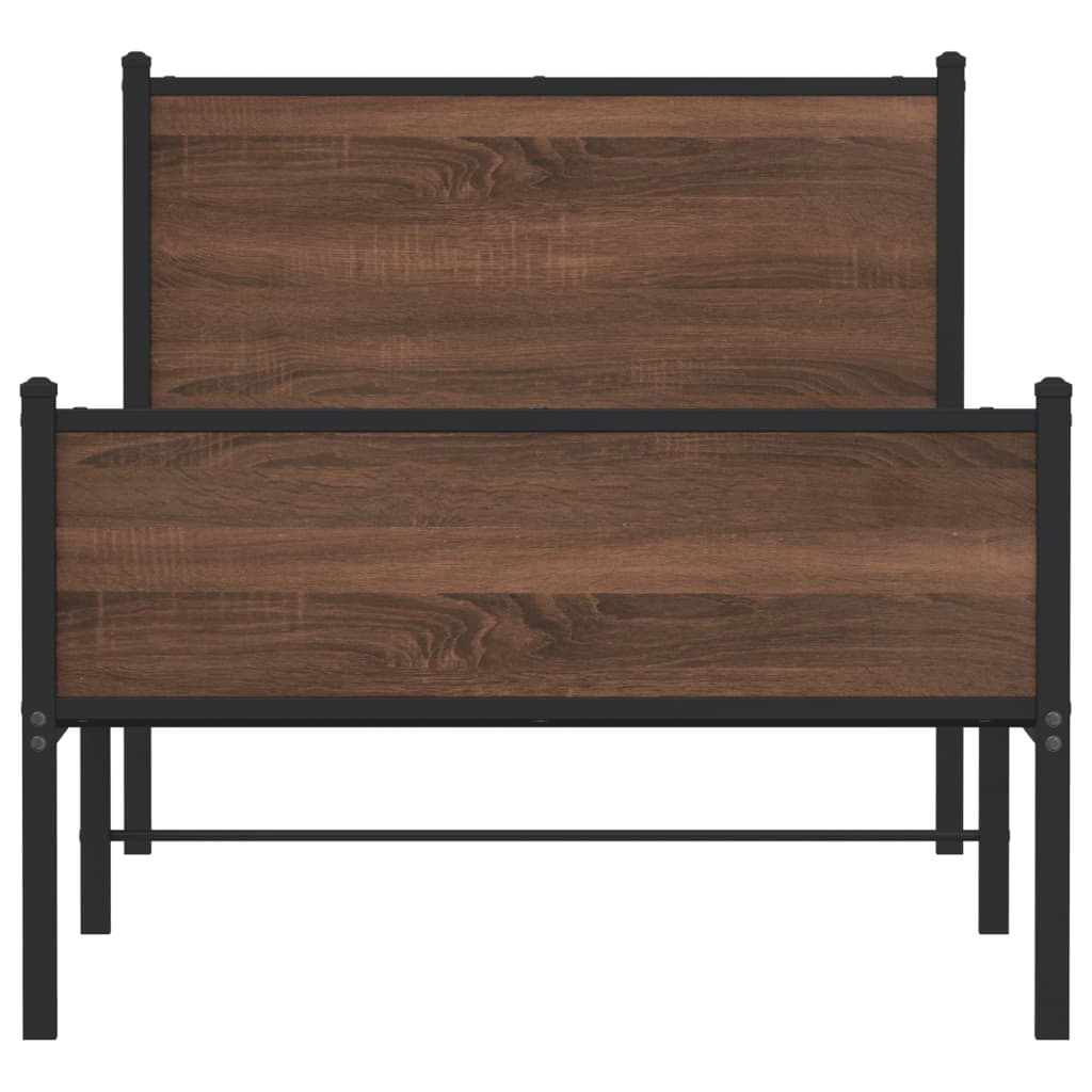 Metal Bed Frame without Mattress Brown Oak 75x190 cm Small Single