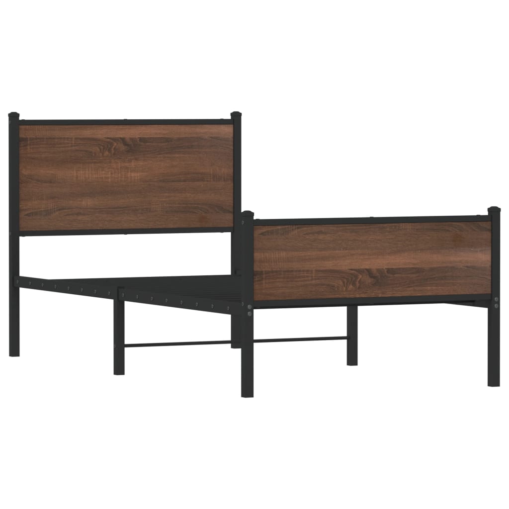 Metal Bed Frame without Mattress Brown Oak 90x200 cm
