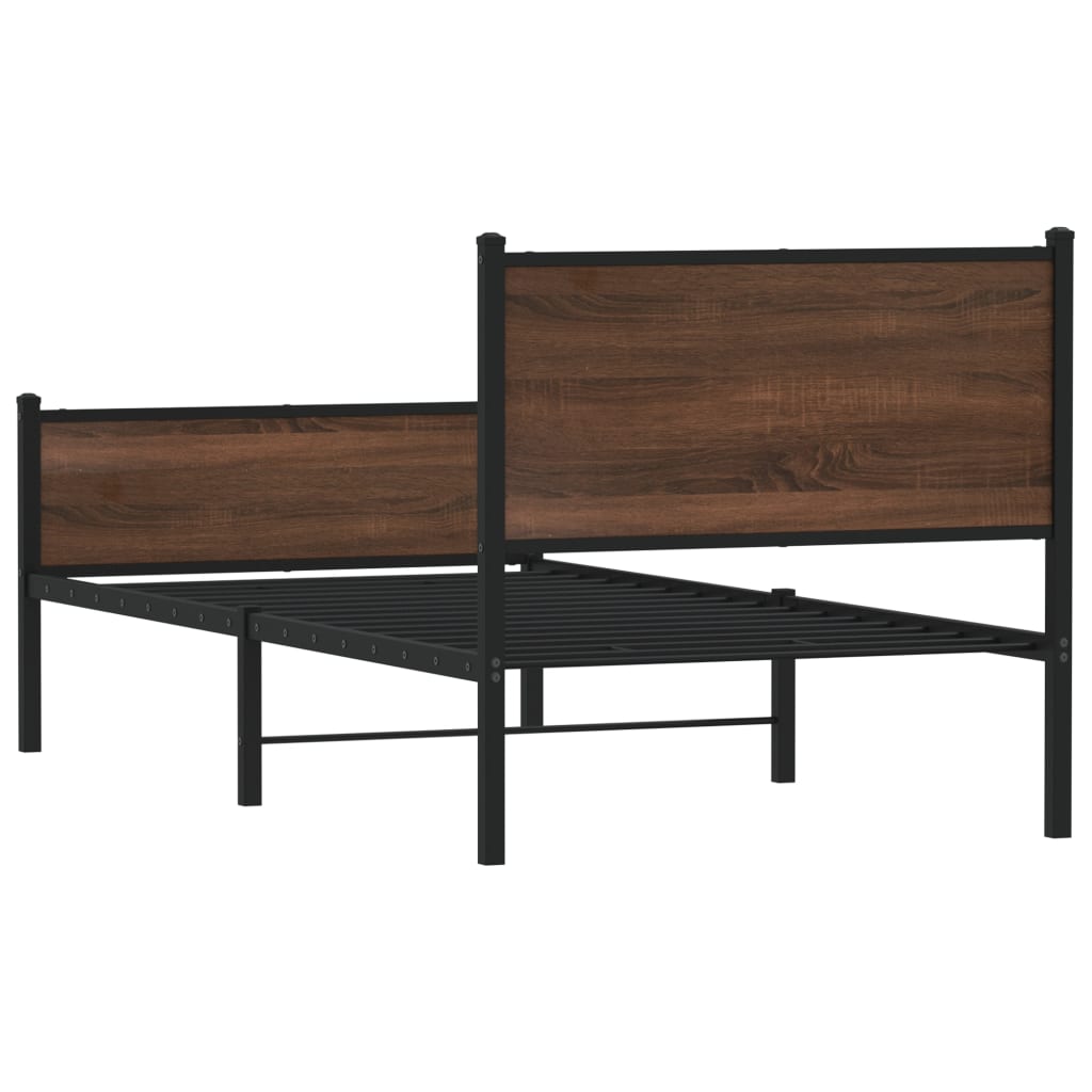 Metal Bed Frame without Mattress Brown Oak 90x200 cm