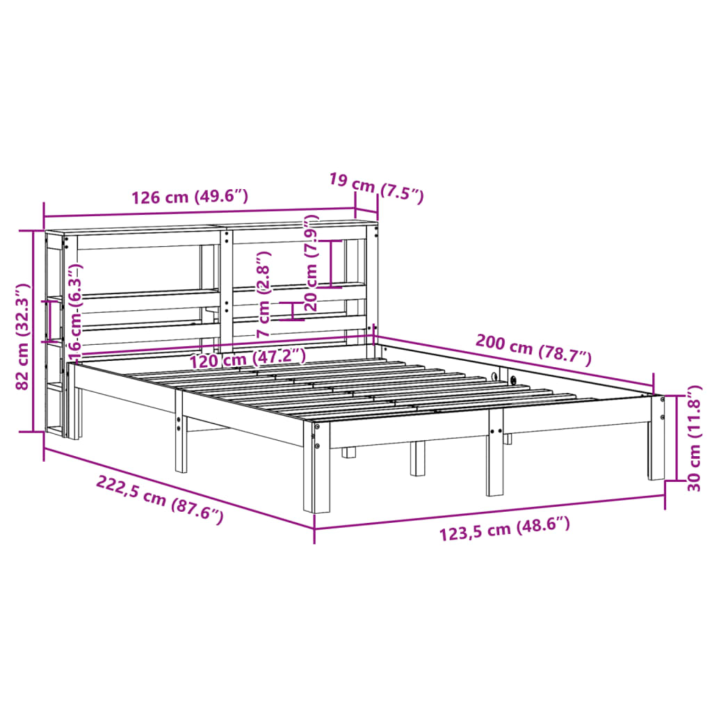 Bed Frame without Mattress Wax Brown 120x200 cm Solid Wood Pine
