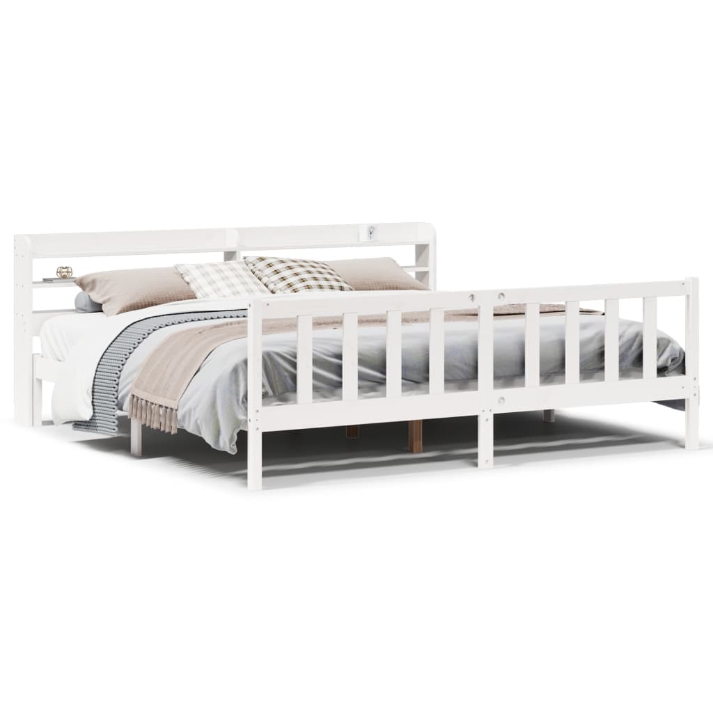 Bed Frame without Mattress White 200x200 cm Solid Wood Pine