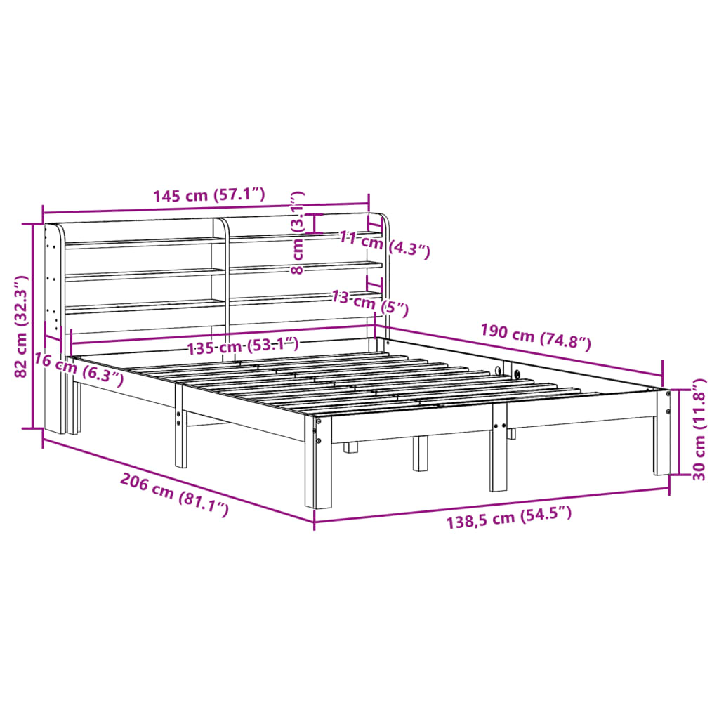 Bed Frame without Mattress Wax Brown 135x190 cm Double Solid Wood Pine