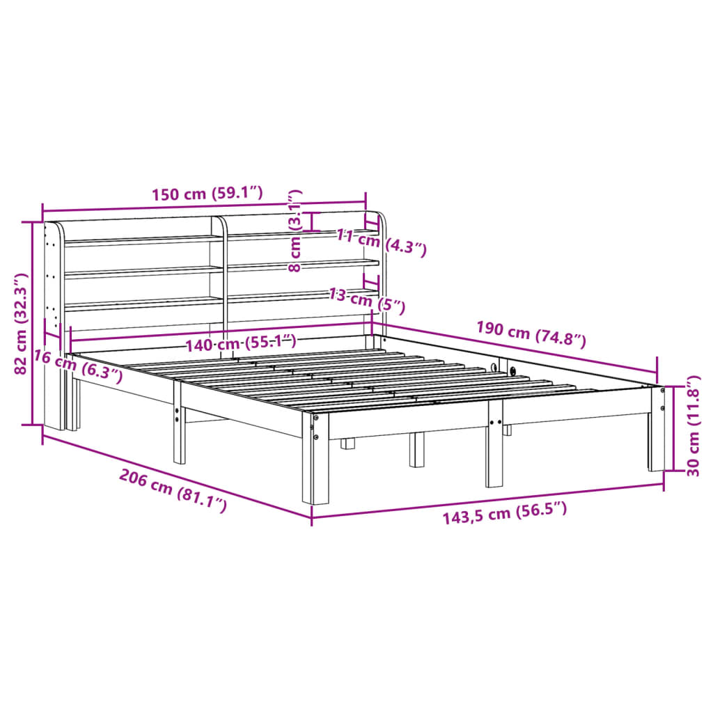 Bed Frame without Mattress Wax Brown 140x190 cm Solid Wood Pine