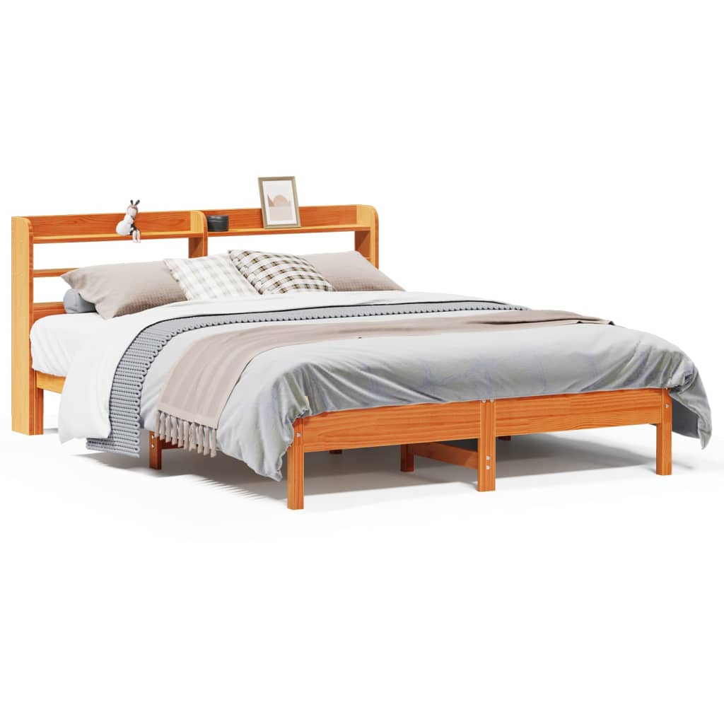 Bed Frame without Mattress Wax Brown 150x200 cm King Size Solid Wood Pine