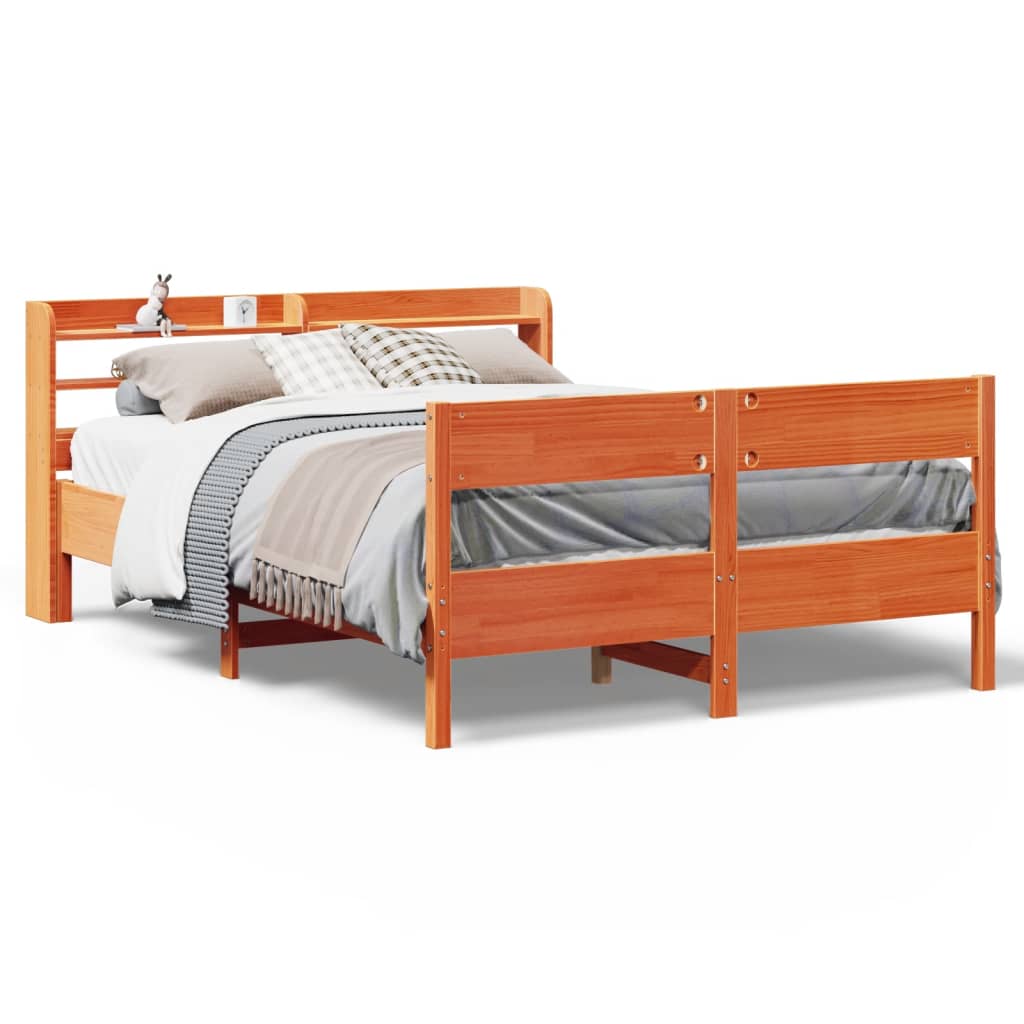 Bed Frame without Mattress Wax Brown 135x190 cm Double Solid Wood Pine