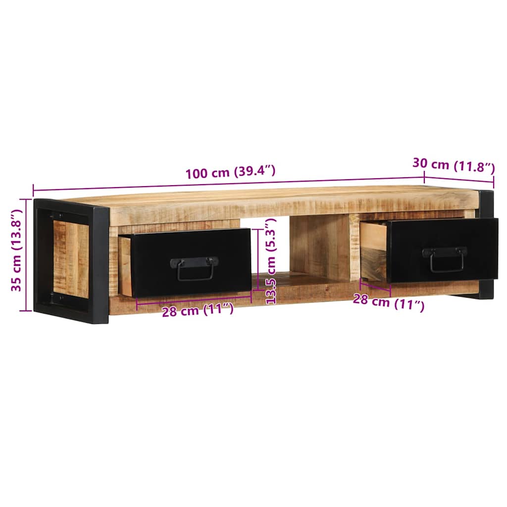 TV Cabinet 100x30x25 cm Solid Rough Wood Mango