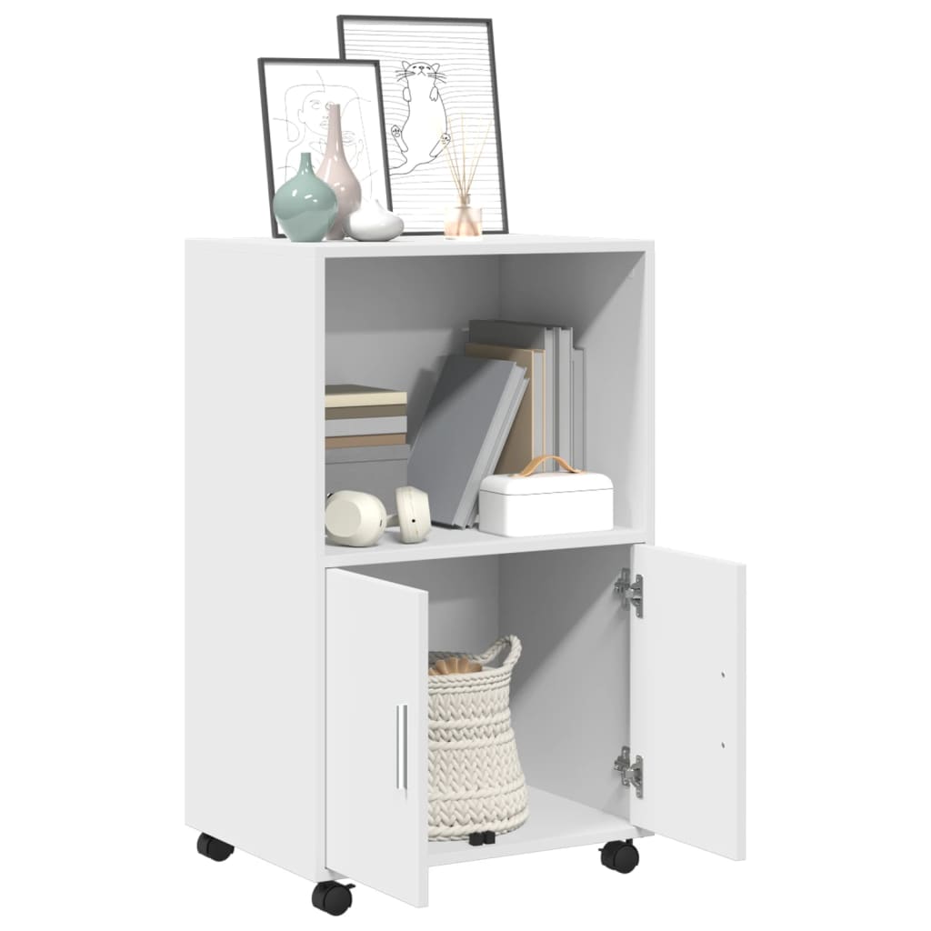 Rolling Cabinet White 55x40x91 cm Engineered Wood
