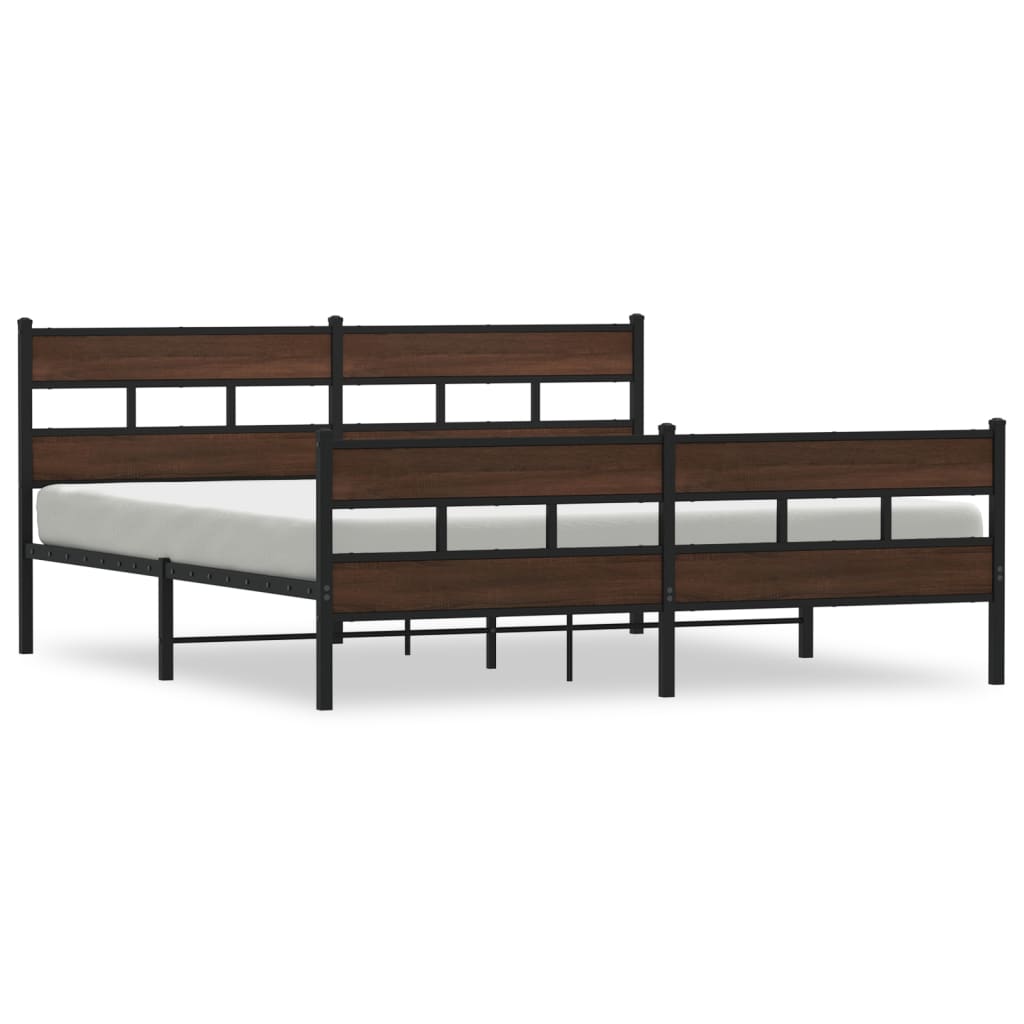 Metal Bed Frame without Mattress Brown Oak 193x203 cm
