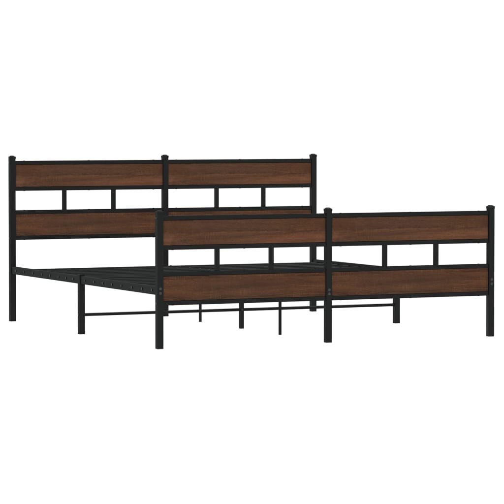 Metal Bed Frame without Mattress Brown Oak 193x203 cm