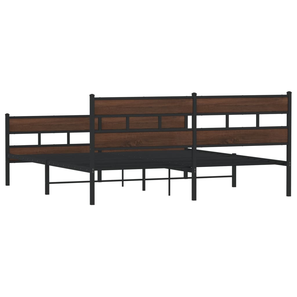 Metal Bed Frame without Mattress Brown Oak 193x203 cm