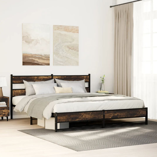 Metal Bed Frame without Mattress Smoked Oak 193x203 cm