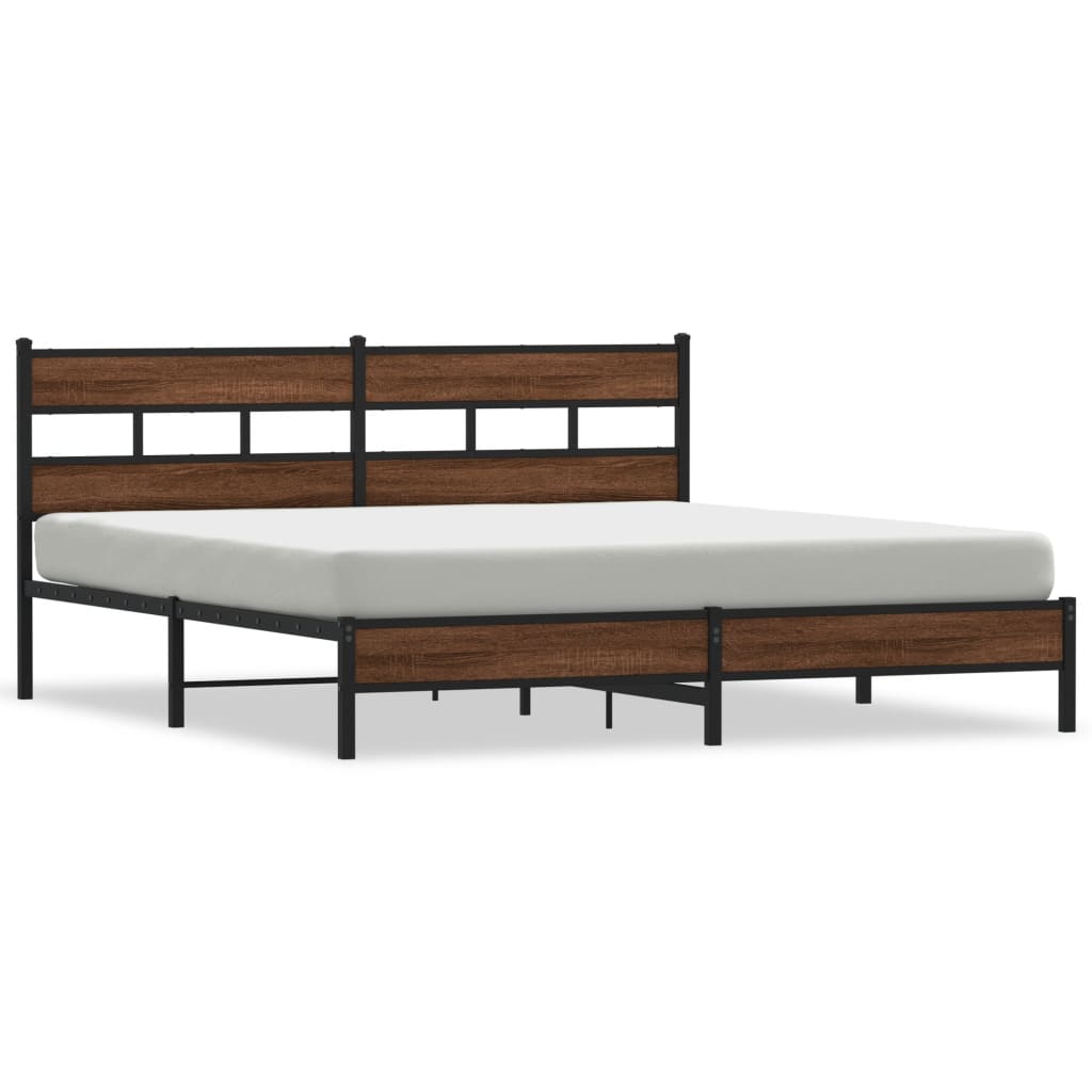 Metal Bed Frame without Mattress Brown Oak 183x213 cm