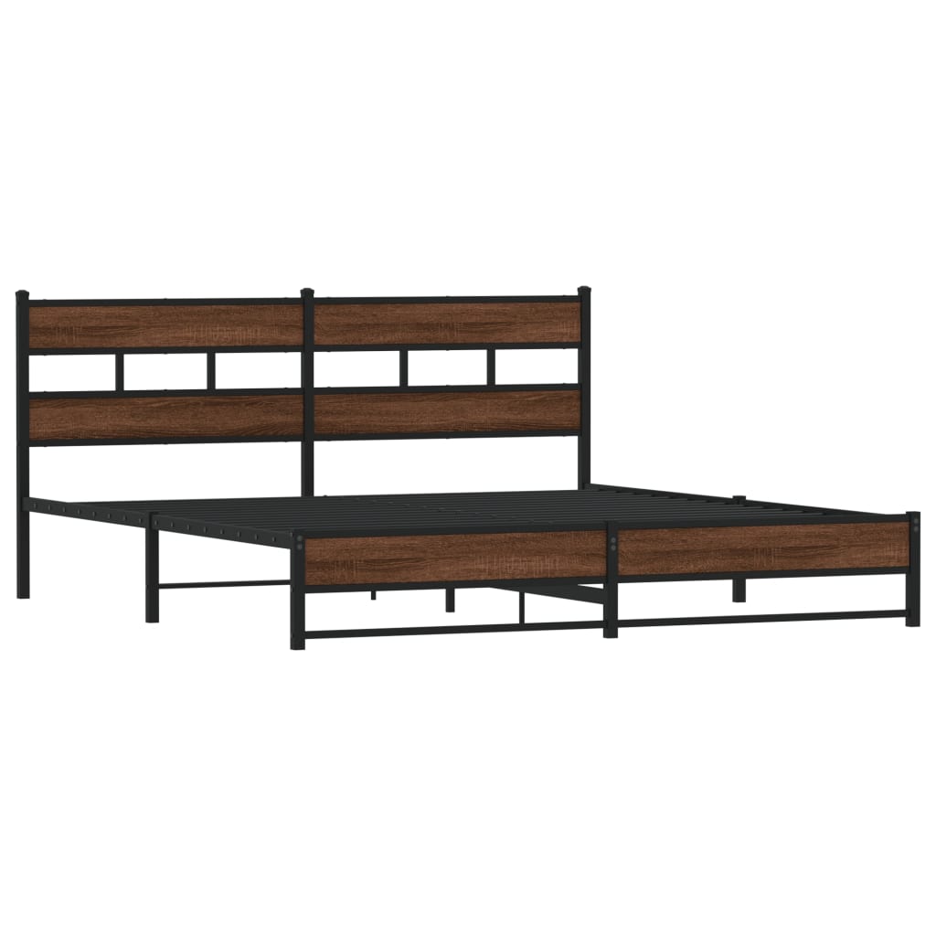 Metal Bed Frame without Mattress Brown Oak 180x200 cm Super King