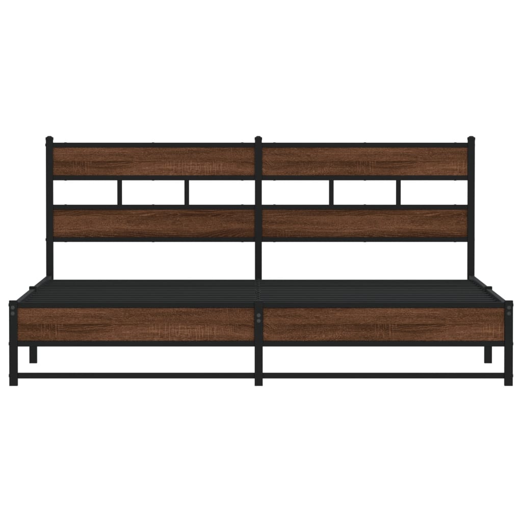 Metal Bed Frame without Mattress Brown Oak 180x200 cm Super King