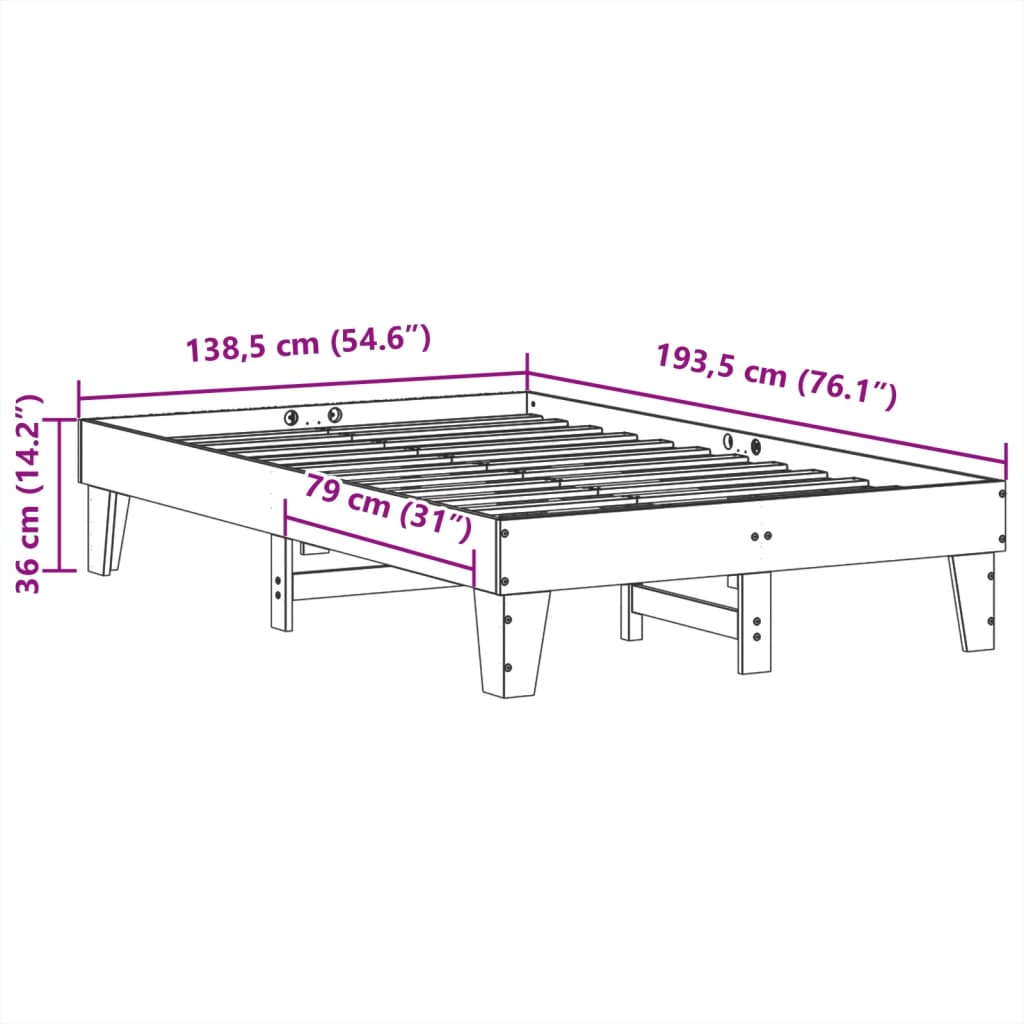 Bed Frame without Mattress White 135x190 cm Double Solid Wood Pine