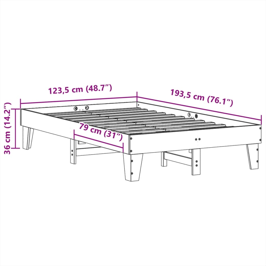 Bed Frame without Mattress Wax Brown 120x190 cm Small Double Solid Wood Pine